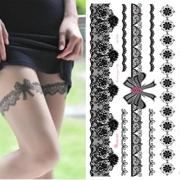 Hot Sale Temporary Waterproof Tattoo Sticker For Women Sexy Black Wedding Bracelet Jewelry Lace QC8503