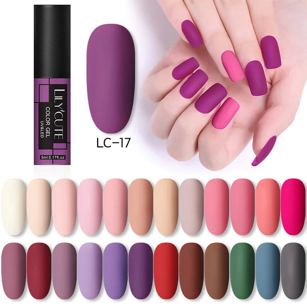 LILYCUTE Purple Serise UV Gel Nail Polish Nude Glitter Color Gel Semi Permanent Soak Off UV Gel For beginner Nail Art Varnish