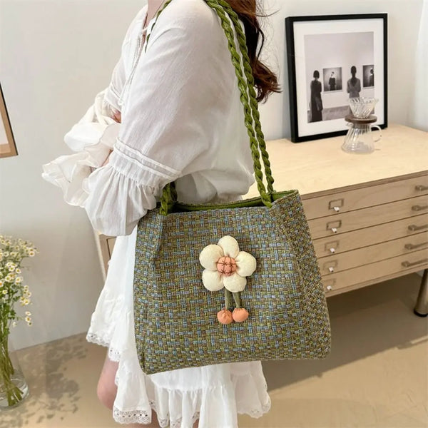 Versatile Flower Handbags Large-capacity Ins Crossbody Bag Summer Flower Beach Handbag Ladies Straw Bags Fresh Shoulder Bags