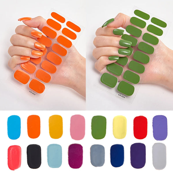 16Tips Semi-Cured French UV Nail Sticker Long-Lasting Solid Nail Wraps Sticker Fast-strong LED Lamp Gel Slider Nail Extension