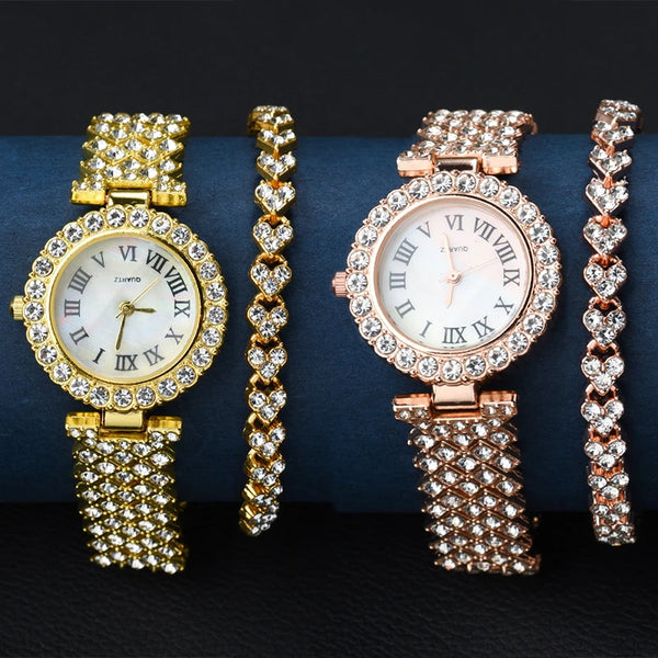 Women's Watch Bracelet Set Luxury Crystal Quartz Bracelet Watches Ladies Brand Diamonds Dial Steel Wristwatch Trendy Watch Clock