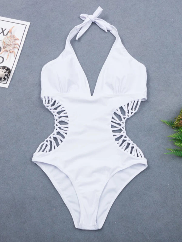 2024 Sexy White Halter Cut Out Bandage Trikini Swim Bathing Suit Monokini Push Up Brazilian Swimwear Women One Piece Swimsuit