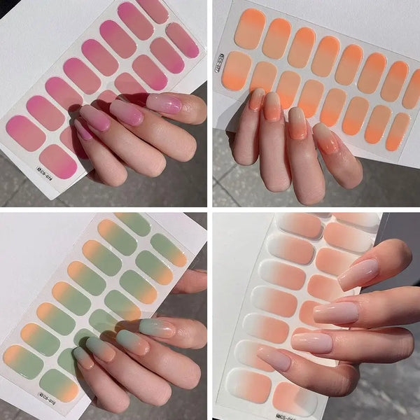 Semi-cured Gel Nail Stickers Solid Color Nail Paste UV Full Semi-baked Decals Tips Nail Lamp Need U2V5