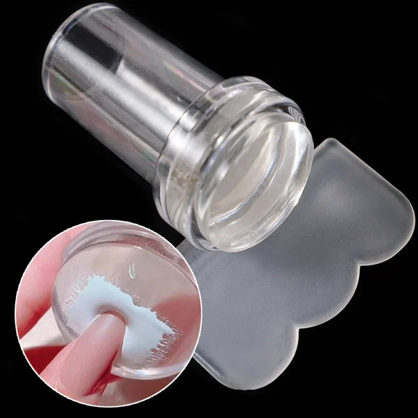 Transparent Nail Stamper Jelly Silicone Printing Nail Polish Stamping French Tip Nail Stamp Template with Scraper Manicure Tools