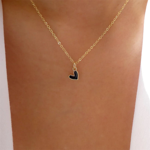 Simple Color Heart Pendant Pearl Necklace For Women Girls Fashion Gold-plate Choker Necklaces 2024 New Trend Jewelry